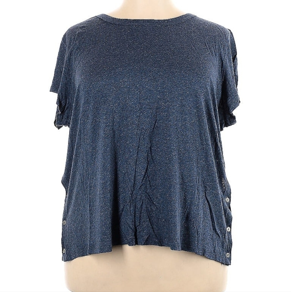 Linen Blend Bordeaux Side Button Top 2X Relaxed Fit Coastal Minimalist